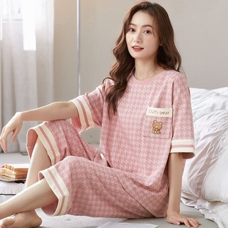 Bộ đồ ngủ cotton tay ngắn in hoạt hình dành cho nữ