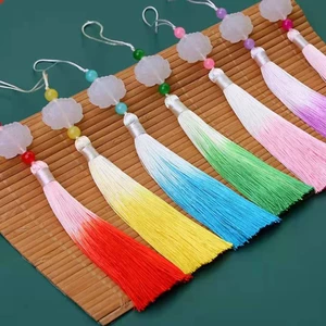 12cm Ngọc Trắng Hoa Sen Dần dần Tua Rua Spike Ice Silk Tua dọc Trung Quốc Thắt Lưng Handmade Tua Rua Spike Túi Đánh Dấu Trang Trí Treo Xe Treo Mặt Dây Chuyền