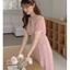 Suxi Tay Ngắn Mùa Hè Vintage Phong Cách Hàn Quốc Cổ Chữ V Hoa Ôm Vừa Vặn Đầm Voan