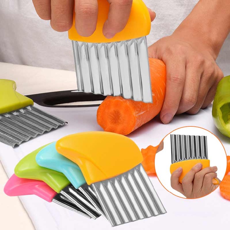 Crinkle Cutter Wavy Vegetable Potato Chip Slicer Knife Stainless Steel Tool  