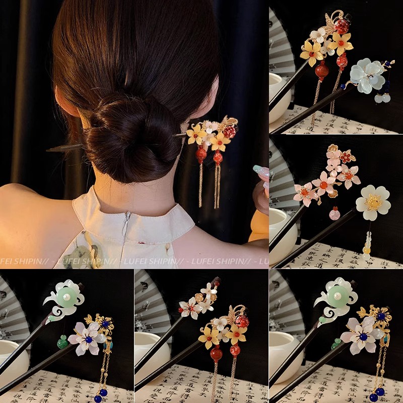 Trung Quốc khí chất retro Ebony kẹp tóc hoa tinh tế tua rua kẹp tóc đĩa handmade tóc 2025 Mùa hè phụ kiện thời trang mới