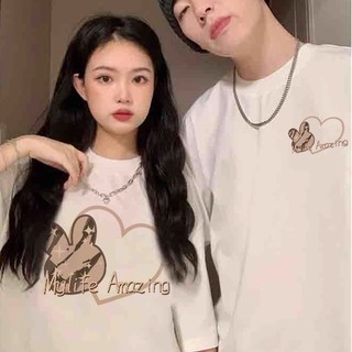 Áo Thun 100% Cotton Tay Ngắn Dáng Rộng In Họa Tiết Hoạt Hình Phong Cách Hàn Quốc Dành Cho Cặp Đôi