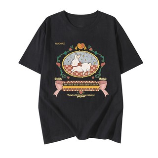 HIIXIIVI Áo Thun Cotton Tay Ngắn Dáng Rộng In Họa Tiết Hoạt Hình Phong Cách Hàn Quốc Thời Trang Mùa Hè