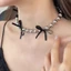 OXXGGKAO Thời Trang Ruy Băng Đen Nơ Vòng Cổ Giả Ngọc Trai Hợp Kim Dây Xích Choker Dây Xích