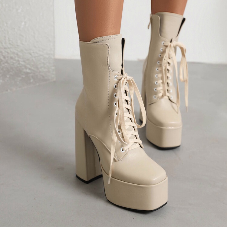 Giày Bốt Cao Gót Mũi Vuông Đế Dày Buộc Dây Cá Tính Hợp Thời Trang Cho Nữ Size 34-43 Z