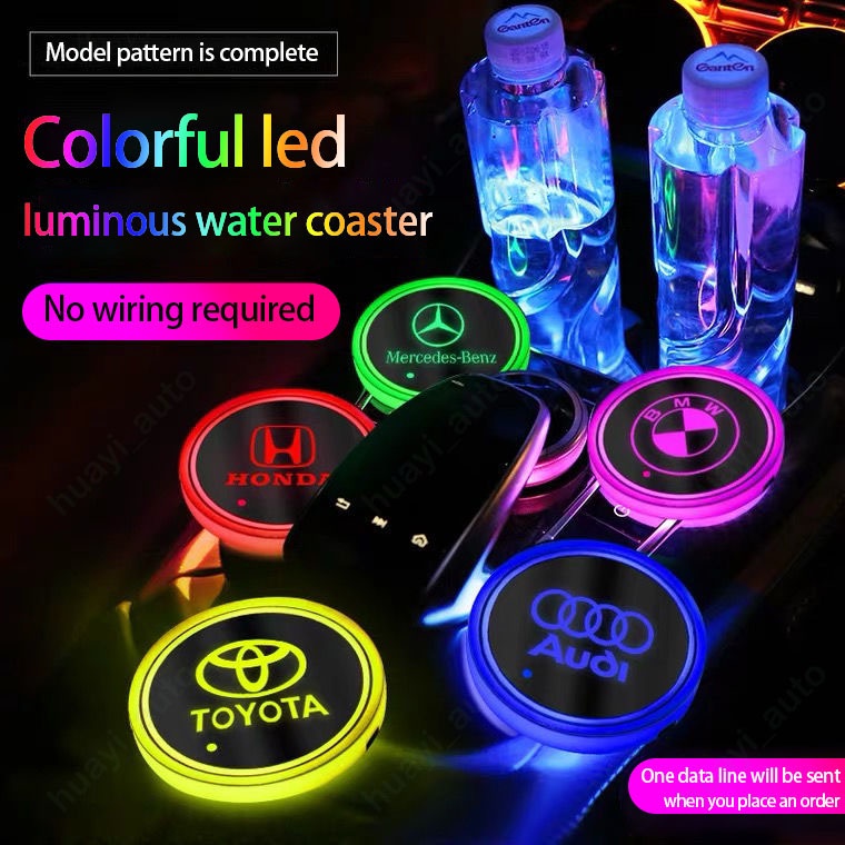 Đế Lót Ly Có Đèn LED Nhiều Màu Sắc Trang Trí Xe Hơi Ford Ranger Bronco Focus Kuga Ka EcoSport Territory Transit F-Series