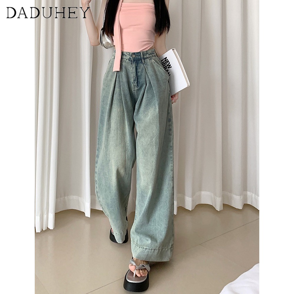 Ảnh Quần jean dài DADUHEY size lớn ống rộng cạp cao mỏng thời trang retro đường phố cao cấp kiểu Mỹ 4