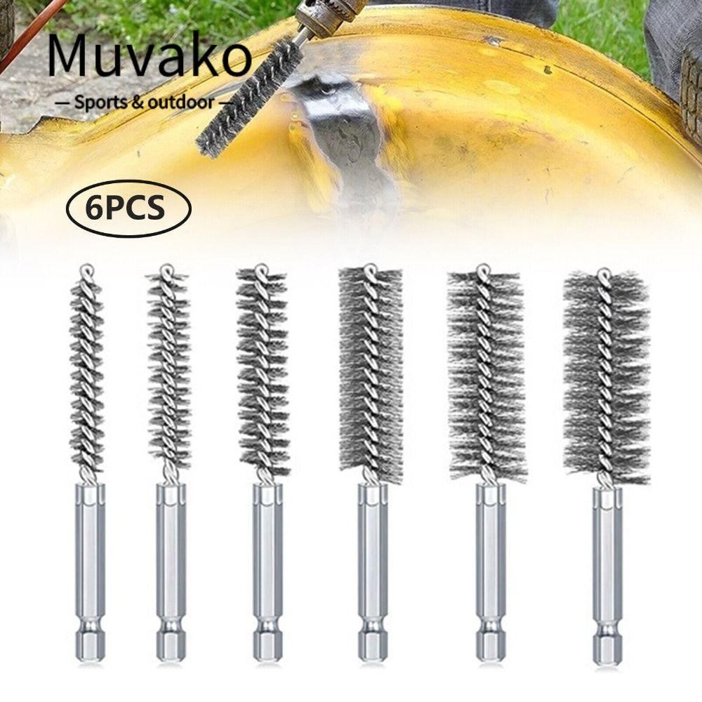 Muvako Set 6 Cọ Vệ Sinh Đa Năng Đầu Lục Giác Bằng Thép Không Gỉ