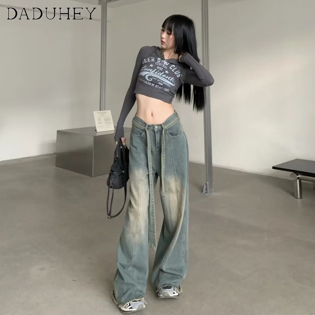 Ảnh DaDuHey New American Ins High Street Retro Hip Hop Jeans Niche High Waist Loose Wide Leg Pants Trousers 3