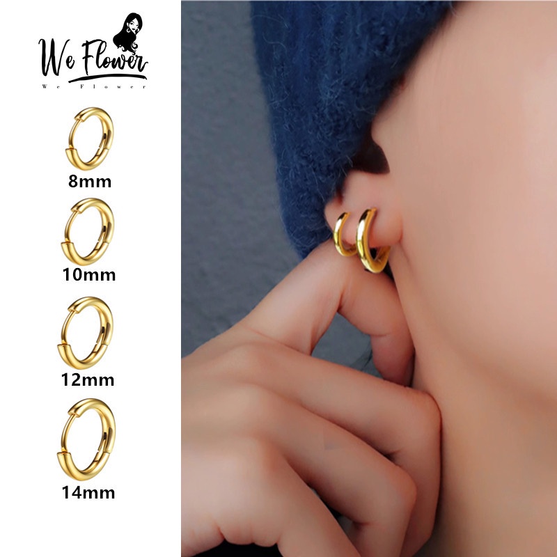 Khuyên tai tròn WE FLOWER bằng thép không gỉ mạ vàng bóng không gây dị ứng cho nam và nữ