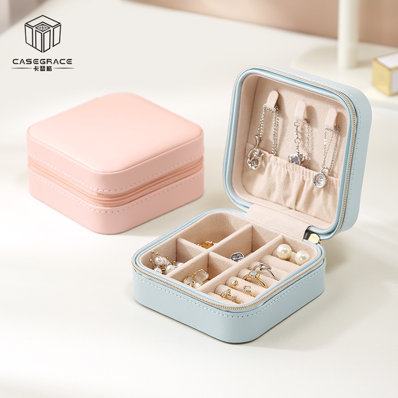 Hộp Đựng Trang Sức Mini Một Tầng Bằng Vải Nhung Sắp Xếp Gọn Gàng Cho Du Lịch