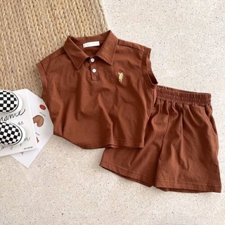 Quần áo mùa hè cho bé trai bé gái Áo sơ mi Cotton nguyên chất Quần short không tay hai mảnh Bộ đồ Fashon không tay cho trẻ em