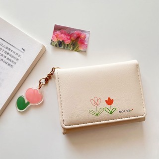 Ví nhỏ PIERRE LOUES họa tiết hoa tulip hoạt hình đáng yêu cho nữ