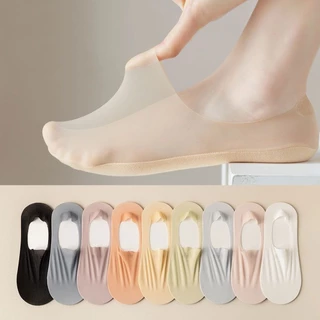 Set 4 Đôi Vớ Cổ Thấp Bằng Lụa Lạnh Siêu Mỏng Thoáng Khí Màu Sắc Đơn Giản