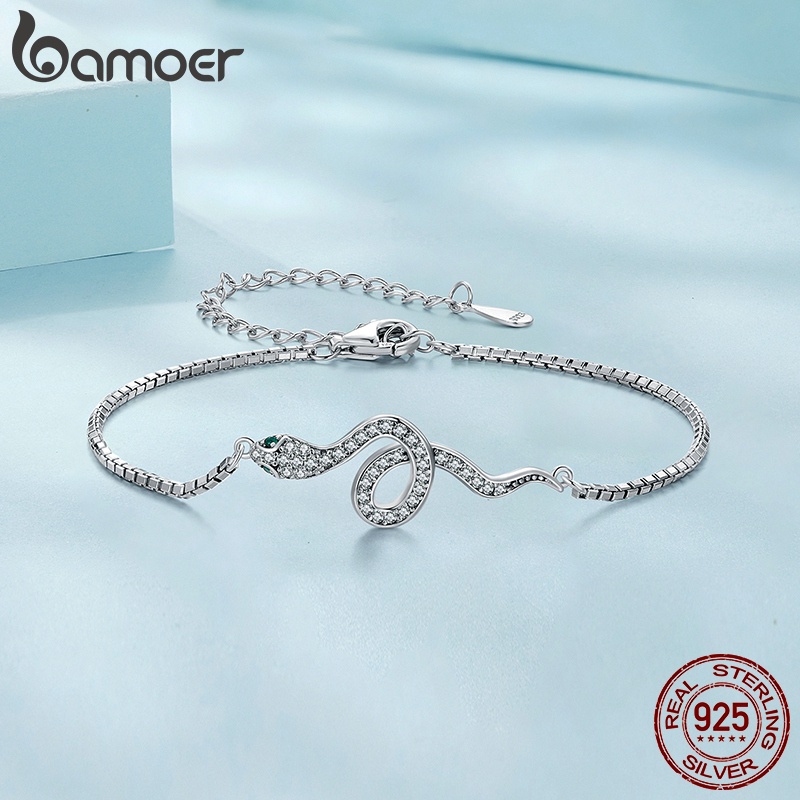 Bamoer Vòng Tay Bạc 925 21cm Họa Tiết Da Rắn Thời Trang Có Thể Điều Chỉnh Cho Nữ