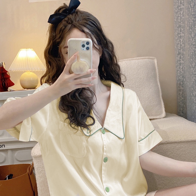 Bộ Đồ Ngủ Tay Ngắn Chất Lụa Lạnh Mỏng Nhẹ Thời Trang Mùa Hè Xinh Xắn Cho Nữ [Lff0703]