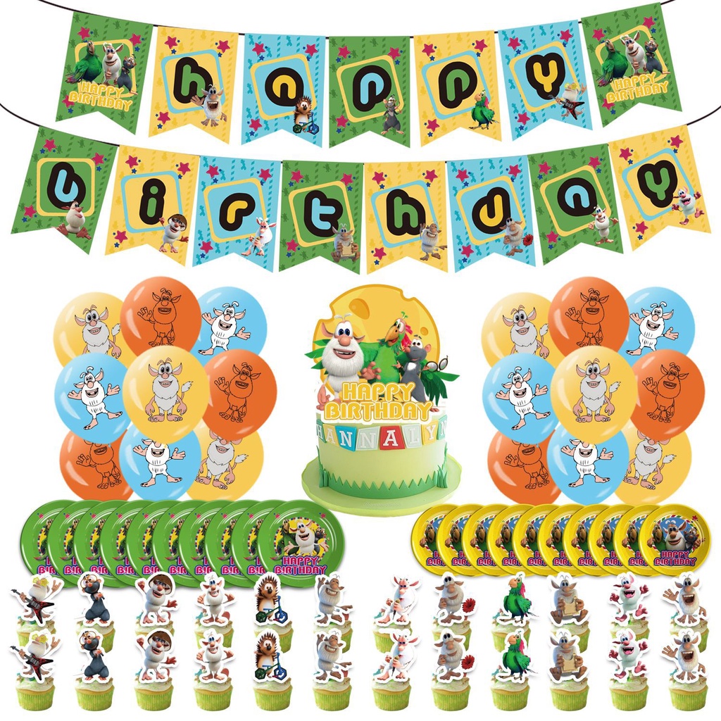 BH2 Booba phiêu lưu Chủ đề trẻ em trang trí tiệc sinh nhật biểu ngữ bánh topper bóng xoáy bộ cung cấp HB2