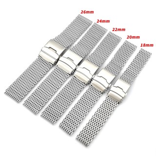 Dây đeo đồng hồ lưới thép không gỉ dày 4.0mm 18mm 20mm 22mm 24mm Dây đeo đa năng Bấm đôi Khóa kim loại gấp nam Cá mập Milanese Vòng tay nam nữ Dây đeo đồng hồ