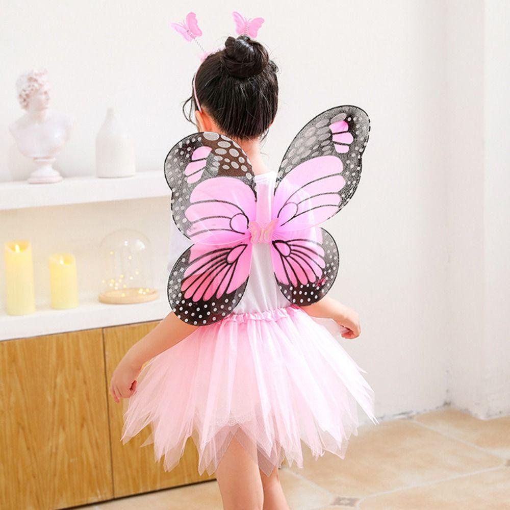 HOBBYIN Đạo cụ trang phục trẻ em, Bộ cánh bướm mô phỏng công chúa, Váy Tutu dễ thương Quà tặng Halloween Băng đô Váy bướm phù hợp với bé gái
