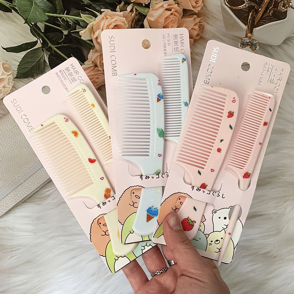 Set 2 Lược Tạo Kiểu Họa Tiết Hoạt Hình Siêu Đáng Yêu - Bộ Lược Mini Bỏ Túi Tiện Dụng