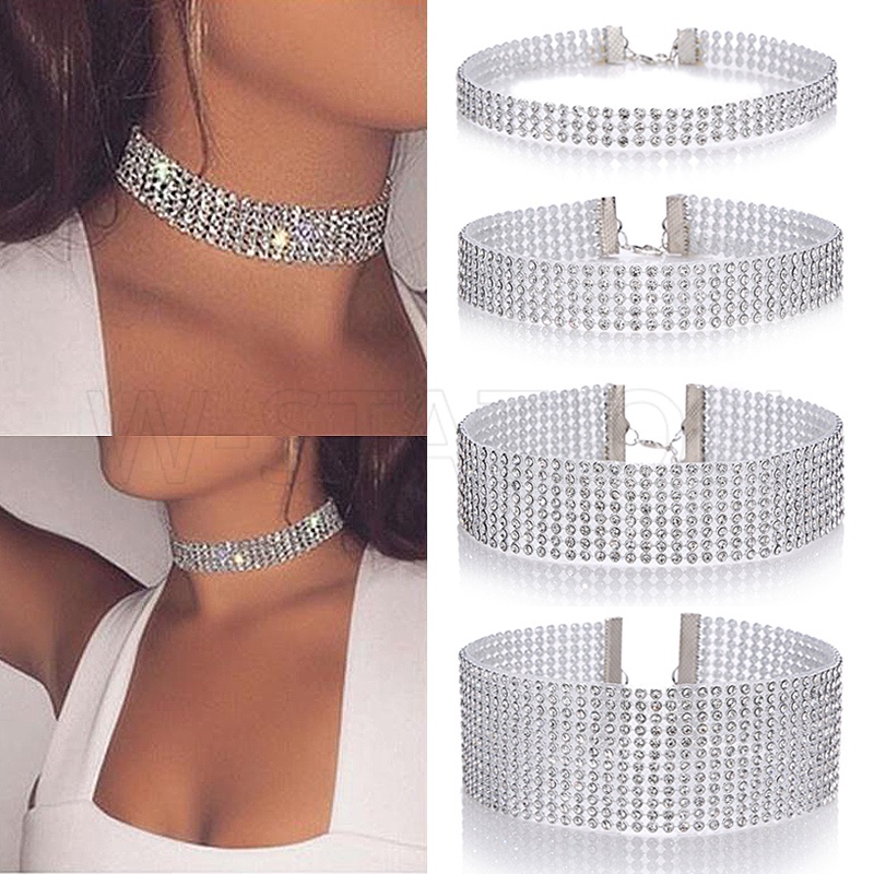 Toàn Bộ Vòng Cổ Choker Bản Rộng Đính Đá Lấp Lánh Quyến Rũ Cho Nữ