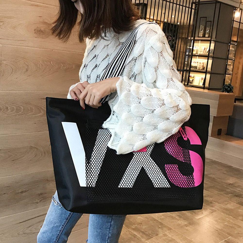 Túi xách du lịch chữ thường dung tích lớn, túi đi biển nylon sang trọng cho nữ
