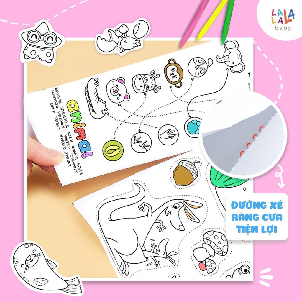 Tranh tô màu dán tường thông minh khổ lớn dài 3m Lalala Baby tặng kèm màu vẽ và kéo - Richy bookshop