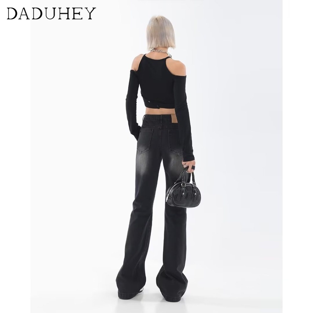 Ảnh Quần jean dài DADUHEY lưng cao ống rộng mỏng size lớn phong cách đường phố Mỹ mới 4