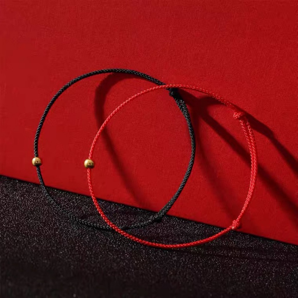 Vòng Tay Chuỗi Hạt Mạ Vàng 18k Màu Đỏ / Đen Thời Trang Cho Cặp Đôi