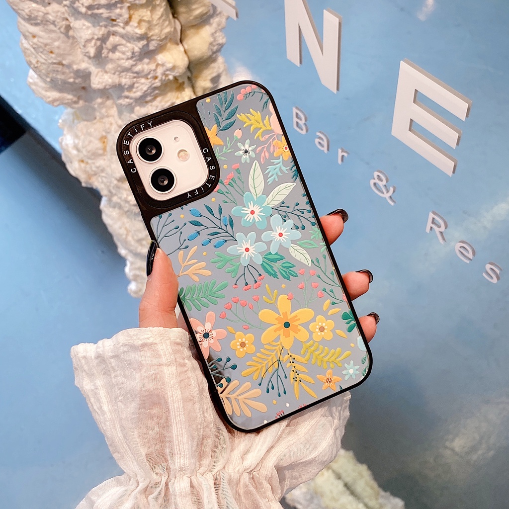 Ins Mirror Plant Daisy Hoa Tím Flore Vine Vỏ Cứng Tương Thích Cho iPhone 16 Pro Max Plus 15 / 14 / 13 / 12 / 11 / X / XS / XR / SE / 8 / 7 / 6
