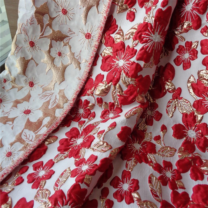 Vải Jacquard nổi ba chiều dệt vàng sợi nhuộm hoa lớn bong bóng - Chất liệu tự làm cho váy nữ năm mới, 1 mét