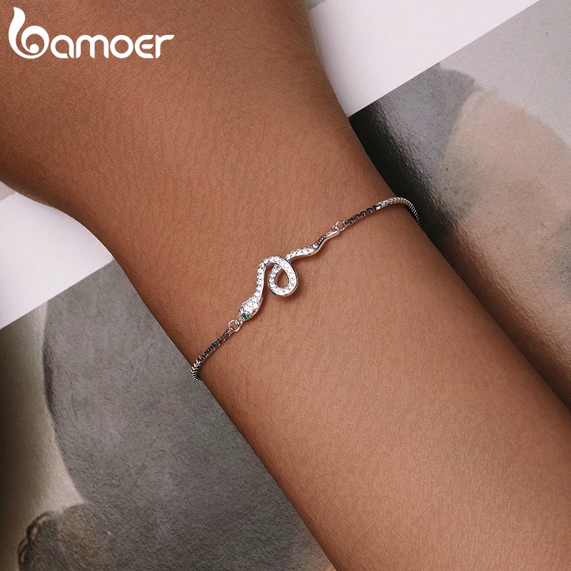 Bamoer Vòng Tay Bạc 925 21cm Họa Tiết Da Rắn Thời Trang Có Thể Điều Chỉnh Cho Nữ