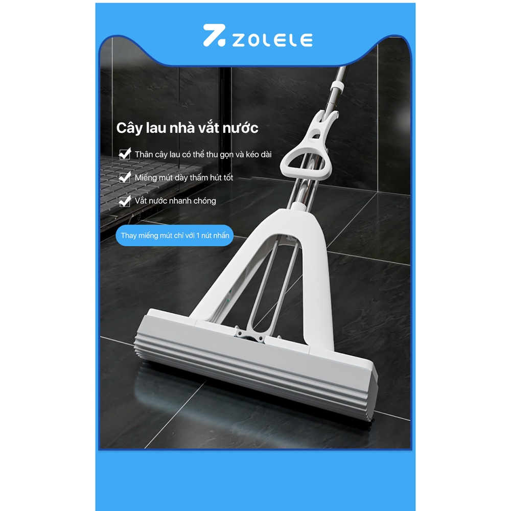 Mô tả Cây lau nhà ZOLELE cán nhôm cầm nhẹ, tiết kiệm diện tích bảo quản Pva HM33 - Chính hãng - 1