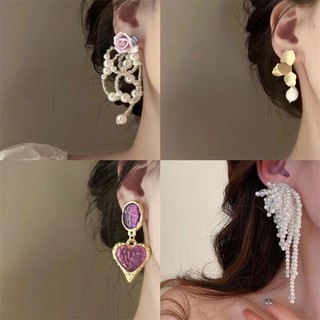 1 đôi bông tai ngọc trai pha lê, bông tai phong cách dài sang trọng nhẹ nhàng kiểu Âu Mỹ, tươi mát ngọt ngào, bông tai cảm giác cao cấp