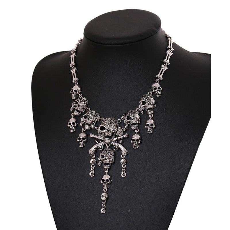 FL Vintage Punk Cướp Biển Đầu Lâu Đồng Hồ Mặt Dây Chuyền Vòng Cổ Cho Nữ Gothic Halloween Đảng Hip Hop Trang Sức Hyperbole Ch