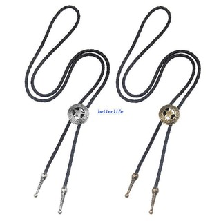 BTF Bolo Tie Cowboy Neckties Vintage PU Faux Leather Rope Cord Necklace with Star Pendant Braided Jewelry for Men Women