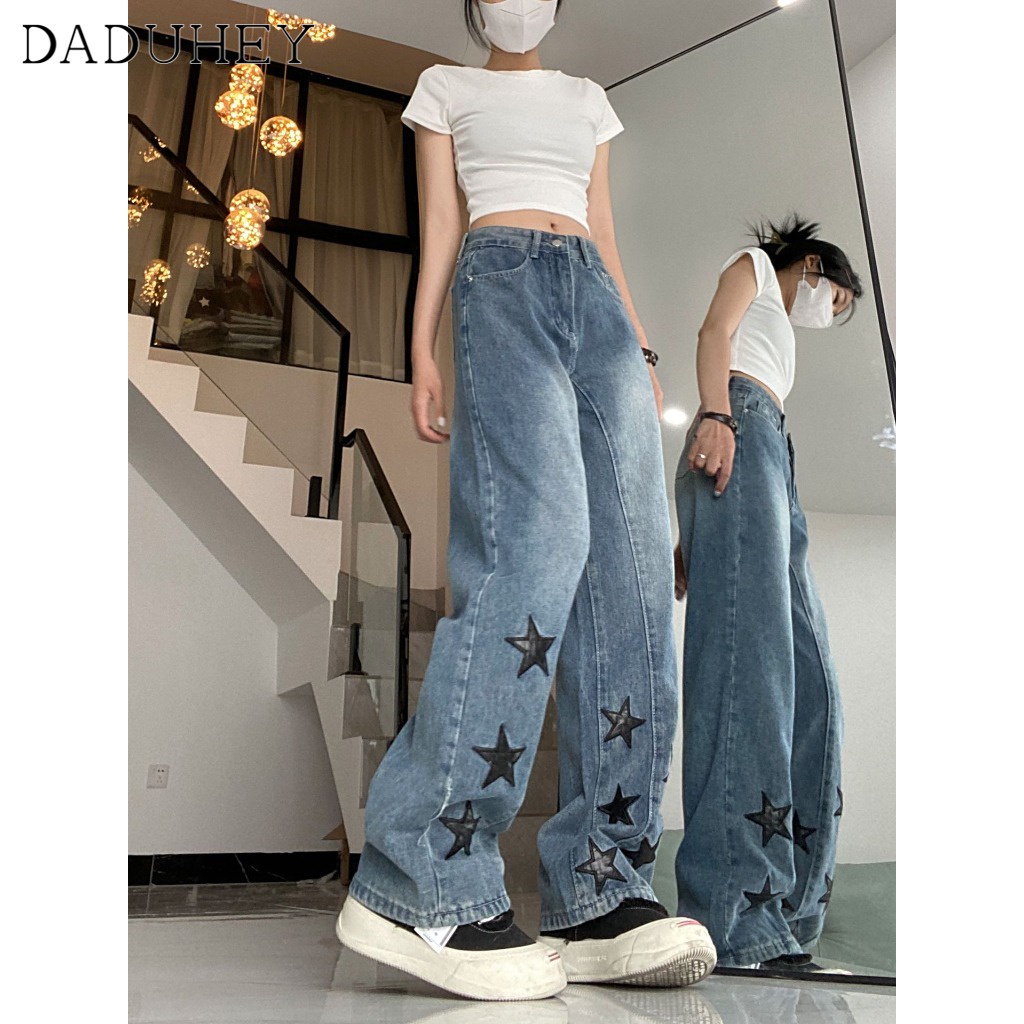 Ảnh DaDuHey New American Style Ins Street Jeans WOMEN'S Retro Loose High Waist Wide Leg Pants Large Size Trousers 2