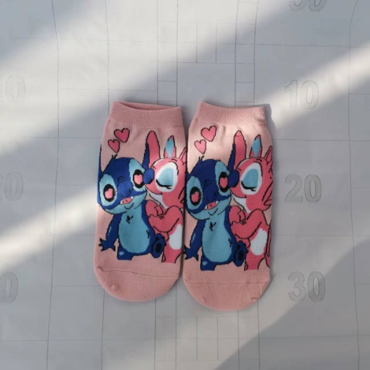 Set 1 / 5 Đôi Vớ Thể Thao In Họa Tiết Hoạt Hình Disney Stitch Thiên Thần Đáng Yêu Thời Trang Unisex
