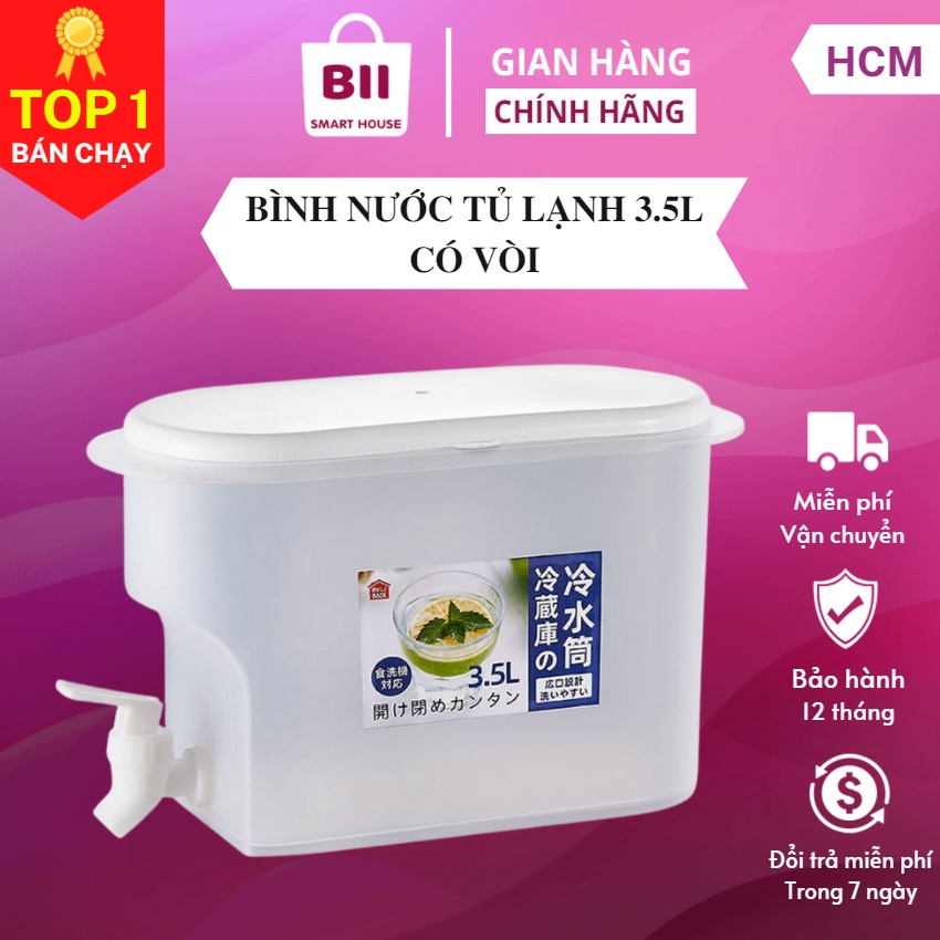 Bình Nước Có Vòi Để Tủ Lạnh, Nhựa Dẻo PP Cao Cấp, Công Nghệ Nhật Giữ Nhiệt, Dung Tích 3.5L