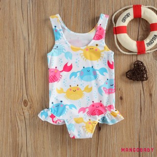 Mg-breathable Little Girls Đồ bơi một mảnh, Đồ bơi không tay in hình cua / bánh rán dễ thương cho kỳ nghỉ