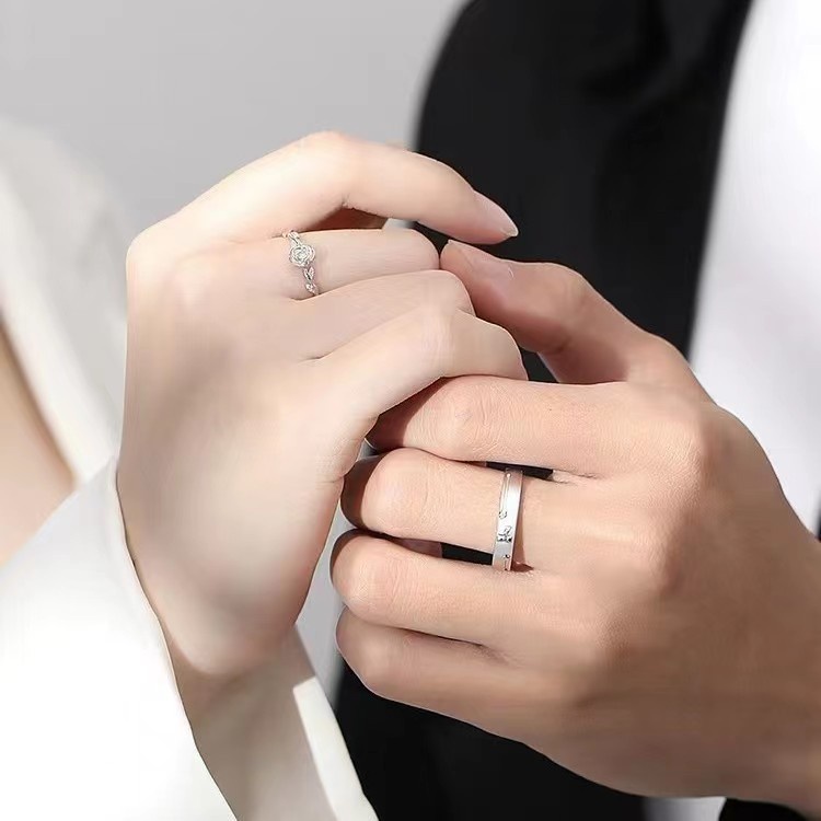 Nhẫn Hở Mạ Bạc 925 Hình Hoàng Tử Bé Và Hoa Hồng Đơn Giản Thời Trang Cho Cặp Đôi