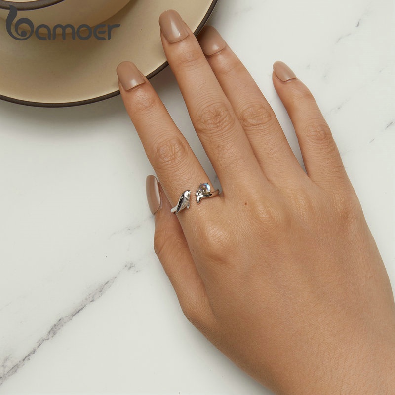 BAMOER Nhẫn Hở BạC 925 HìNh Cá Koi Và Cá Voi ThờI Trang Cho Nữ