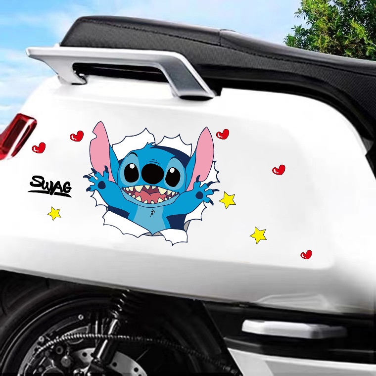 Miếng Dán Trang Trí Xe Máy Chống Trầy Xước Chống Thấm Nước Họa Tiết Hoạt Hình Stitch Dễ Thương