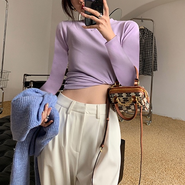 Áo baby tee thun nữ cotton dài tay cổ tròn trơn mỏng vừa vặn màu trắng phong cách mới mùa hè Kimee MA044D
