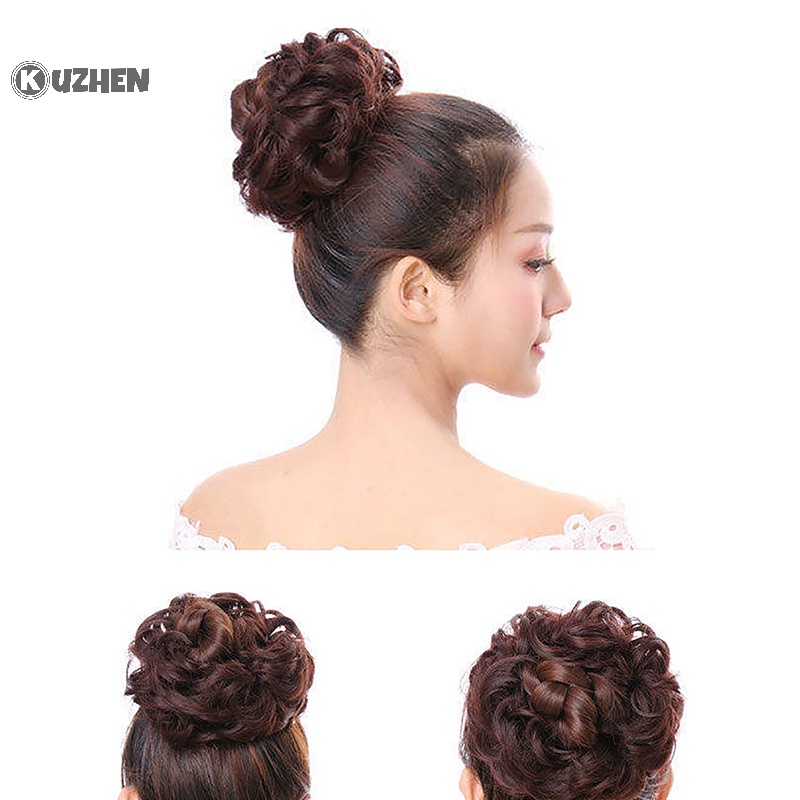 Kuzhen tổng hợp búi tóc giả tóc đuôi ngựa nối tóc scrunchie sóng đàn hồi xoăn nóng