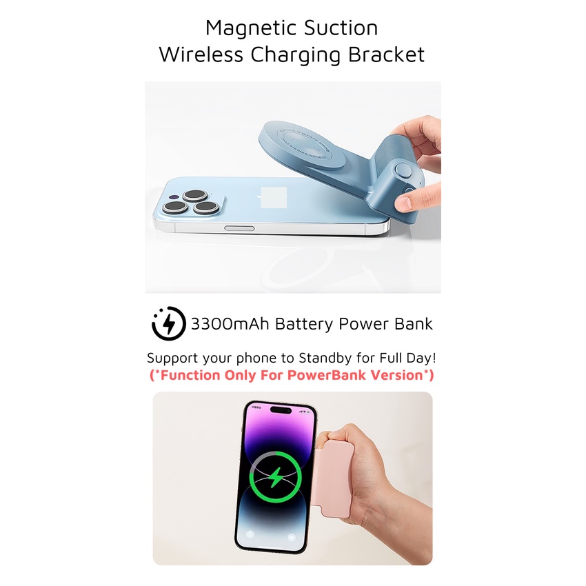 Giá Đỡ Điện Thoại Từ Tính 3300mAh Hỗ Trợ Chụp Ảnh Selfie Cho Android / i-Phone