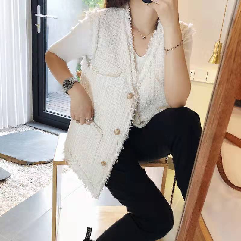 Áo Vest kiểu Pháp mới dành cho nữ không tay Tweed đa năng mới