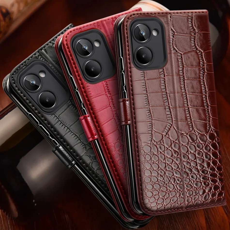 Ốp Điện Thoại Da PU Cá Sấu Cho Realme C55 C35 C33 C30 C30S C25 C25S C25Y C21 C21Y C20 C17 C15 C12 C11 C3 C2 Flip Cover