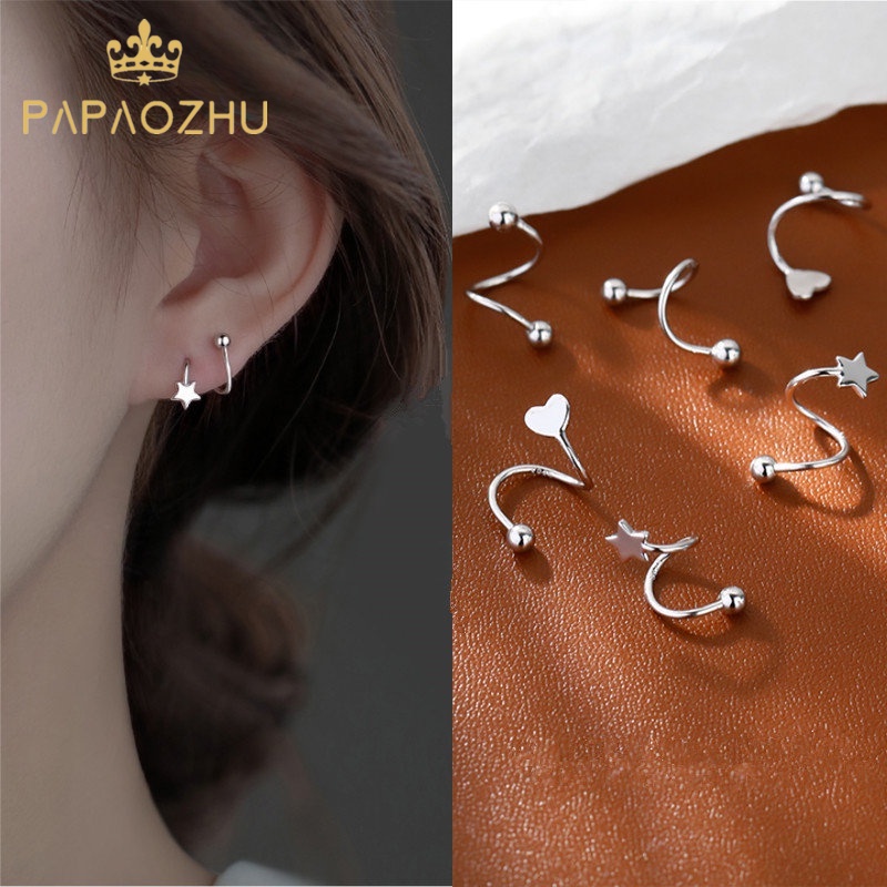 PAPAOZHU Khuyên Tai Xoắn Ốc Hình Ngôi Sao / Trái Tim Bằng Thép Không Gỉ Không Gây Dị Ứng Thời Trang Cho Nữ