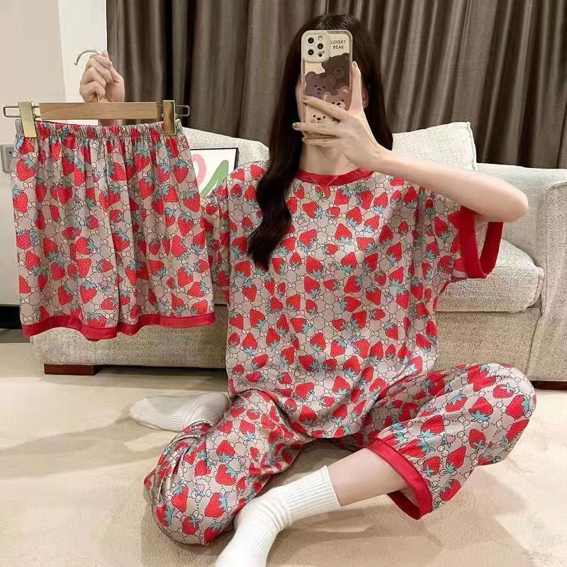 Váy 2 dây Bộ Đồ Ngủ Ba Món Bằng Lụa Sữa In Hoạt Hình Dễ Thương Dành Cho Bạn Nữ [Lff0704]
